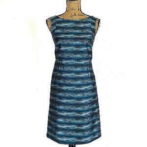 Antonio Melani Dress 0 Teal Gray Black Watercolor Stripe Lined Sateen Sheath